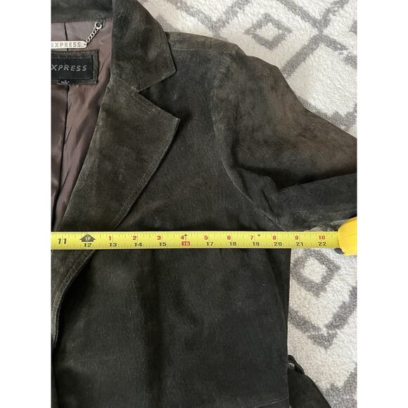 EXPRESS Women's Vintage 90's Y2K Dark Brown Suede Belted Jacket Coat Sz L - Picture 15 of 16